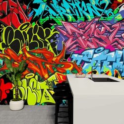 Custom graffiti wallpaper - Colorful Graffiti murals Self-adhesive removable wallpaper