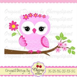 Spring owl, Flowers owl, girly owl with flower svg png jpg Silhouette & Cricut Cut Files, Clip art, T-shirt iron on, Tra