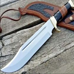 18in Custom HandMade D2 Steel Hunting Mirror Polish Crocodile Dundee Bowie Knife & Leather Sheath