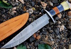 custom damascus bowie knife damascus, bowie knife hunting knife, genuine damascus fixed blade, camping knife