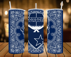 Cowboys On A Blue Bandana- 20 oz Skinny Tumbler Wrap - Sublimation Design - PNG file