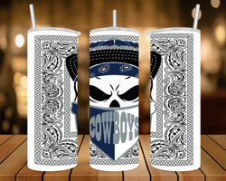 Cowboys Skull On White Bandana- 20 oz Skinny Tumbler Wrap - Sublimation Design - PNG file