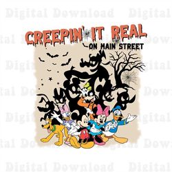 Creepin It Real On Main Street Png, Mickey And Friend Halloween Matching Png, Trick Or Treat Png