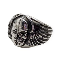 Ring Face and skull with wings, code 700170YM, completely 925 sterling silver