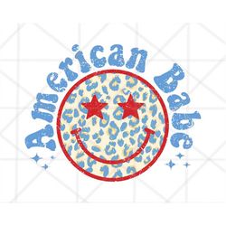 American Babe Png, Retro Png, 4th of July Png, Happy Face Png, Leopard Print Png, Vintage Groovy Smiley Face, Sublimate