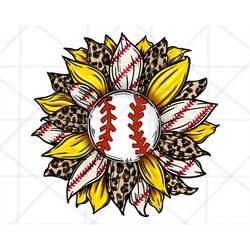 Leopard Baseball Sunflower PNG Image, Baseball Leopard Sunflower Design, Cheetah Print T-Ball Sublimation Designs Downlo