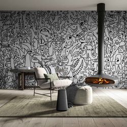 Black And White Abstract Wallpaper Wall Murals Monochrome Art Aesthetic Design