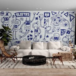 wall paper removable robots cage notebook art graffiti wall mural peel and stick