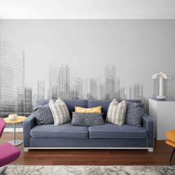 Premium Wallpaper 3D Hand Draw Art City Modern Office & Bussines Space Mural