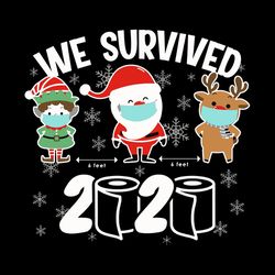 We survived 2020 png, Santa Reindeer wear mask, funny quarantined holiday, pandemic gift, xmas svg