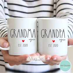 grandma, grandpa again mug set 6 - grandma again gift, grandpa again gift, baby again gift, grandparents mug set, father