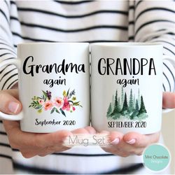 grandma, grandpa again mug set 3 - grandma again gift, grandpa again gift, baby again gift, grandparents mug set, grandm