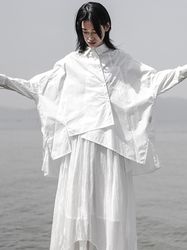 2023 New Spring Autumn Lapel Long Sleeve White Loose Big Size Irregular Loose Shirt Women Blouse Fashion Tide