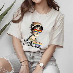 More Pride Less Prejudice Shirt, LGBT Pride T Shirt, Proud Ally Shirt, Jane Austen Shirt, Be Kind Shirt, Pride Month Gif