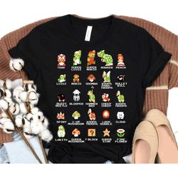 Nintendo Super Mario 8-bit Pixel Icons List Vintage T-Shirt, Super Mario Bros Shirt, WDW Disneyland Family Vacation Matc