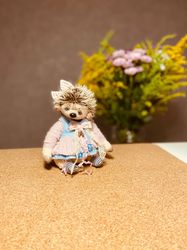 Teddy Hedgehog, Miniature Teddy, Artist Teddy, Stuff animal doll 5 inch, First Teddy, Kids gift, Teddy in outfits.