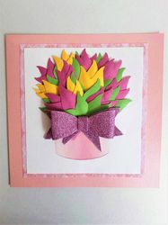 Tulips bouquet greeting card, Handmade greeting card, All Occasion Card, Mother's Day Card, Birthday Card,  Flowers card