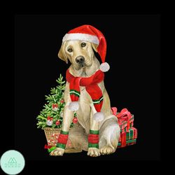 christmas dog and gift png, christmas png, christmas gift png