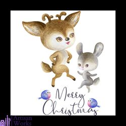 Merry Christmas Deer And Rabbit Png, Christmas Png, Merry Christmas Png