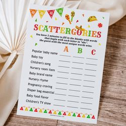 Scattergorries Game Mexican Baby Shower, Mexican Fiesta Baby Shower Game Scattergorries, Printable Baby Scattergorries