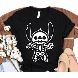 Disney Stitch Halloween Skeleton T-Shirt, Stitch Skeleton Shirt, Disneyland Epcot Halloween Family Vacation Shirt, Magic