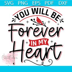 You Will Be Forever In My Heart Svg, Christmas Svg, Cardinal Svg, Red Berries Svg