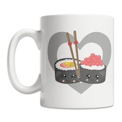 Sushi Heart Mug, I Love Sushi Mug, Fun Sushi Rolls Mug
