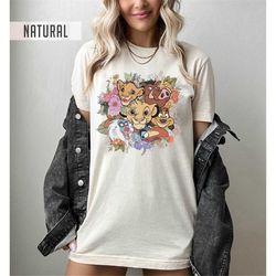 Retro Lion Floral Shirt, Wild Flowers Shirt, Lion And Fiends Tee, Animal Kingdom Shirt, Disney Timon And Pumbaa, Disney