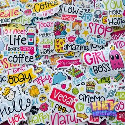 "happy girl a" 50pcs scrapbooking decor stickers gift pack modern art home vinyl decals phone laptop suitcase stickers