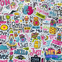 "happy girl b" 50pcs scrapbooking decor stickers gift pack modern art home vinyl decals phone laptop suitcase stickers