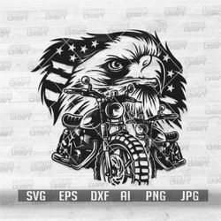 US Eagle Biker svg | Motorbike Clipart | USA Sports Ride Cut File | Patriotic Animal Stencil | Biker Shirt png | US Big