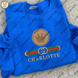 MLS Charlotte FC Guc.ci Embroidered Crewneck, MLS Football Team Embroidery, Embroidered Hoodie, MLS Shirt