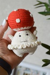 Amigurumi doll crochet mushroom, little crocheted play food, fly agaric stuffed toy