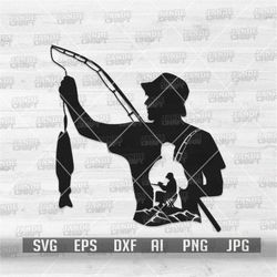 Fishing Scene svg | Angling Dad Shirt png | Angler Cut File | Fishing Life Stencil | Outdoor Clipart | Fisherman Gift Id