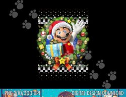 Super Mario 3D Christmas Wreath Present Graphic Short Sleeve png, sublimation copy
