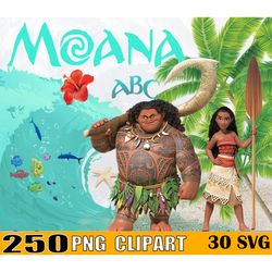 250 Moana Clipart Digital Bundle, Moana Hawaii Font, Moana Birthday, Moana party, Moana Download, Moana Alphabet, Moana