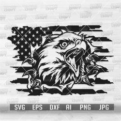 Patriotic Eagle Teas Off USA Flag svg | American Animal Clipart | Big Bird Cut File | Flying Wild Stencil | Flag with Ho