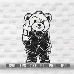 Teddy Bear Middle Finger svg | Formal Mascot Bear Clipart | Mafia Man Grizzly Cutfile | Cute Teddy Boss Shirt png| Hippi