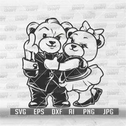 Teddy Bear Lovers svg | Mascot Cute Bear Clipart | Midde Finger Grizzly Cutfile | Teddy Couple Shirt png | Sweet Brown B