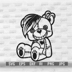 Emo Teddy svg | Broken Heart Bear Clipart | Cute Teddy Bear Stencil | Sad Grizzly Cutfile | Teddy with Stitches Shrit pn
