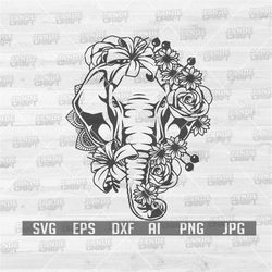 Floral Elephant svg | Floral Elephant Head svg | Floral Animal svg | Elephant Flowers svg | Animal Flowers svg | Floral