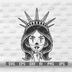 Statue of Liberty Joker Chic svg | Gangster Girl Clipart | USA Hipster Lady Stencil | Mafia Queen Cutfile | Silence Sign