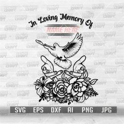 In Loving Memory Of Sign svg | Memorial Label Cut File | Floral Dove Stencil | Death Clipart | Bereaved Name Cutfile| Gr