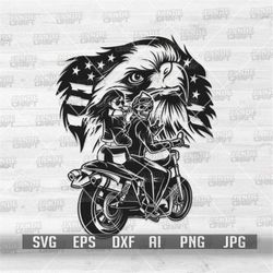US Eagle Biker Lover svg | Rider Dad Stencil | Motorcycle Mom Clipart | Motorbike Couple Cut File | American Shirt png |