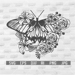 Floral Butterfly svg | Flower Animal Clipart | Cute and Lovely Insect Stencil | Roses and Butterfly Wings Cut File | Pet