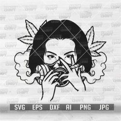 Girl Gas Mask Smoking Weed svg | Cannabis Clipart | Marijuana Cutfile | Popculture dxf | Kush Life Stencil | High Rasta