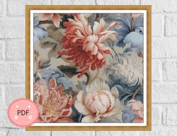 Flowers Cross Stitch Pattern , Pdf, Instant Download,X Stitch Chart,Full Coverage,William Morris Inspired