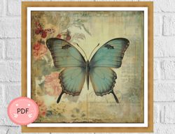 Cross Stitch Pattern,Butterfly In Vintage Style,Pdf,Instant Download, X Stitch Chart,Full Coverage,Pastoral
