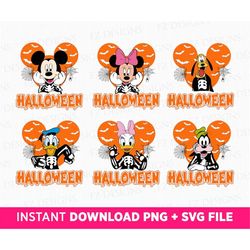 Bundle Halloween Mouse and Friends Svg, Halloween Skeleton Friends, Spooky Vibes, Trick Or Treat, Web and Bats, Png File