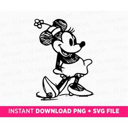 Miss Mouse Sketch Svg, Classic Miss Mouse Svg, Family Vacation, SVG File For Cut, Instant Download Svg Png